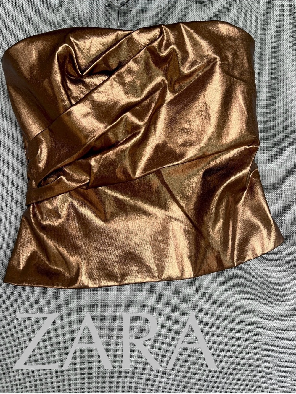 Zara Metallic Corset Bustier strapless bandeau top Bronze size S NWT